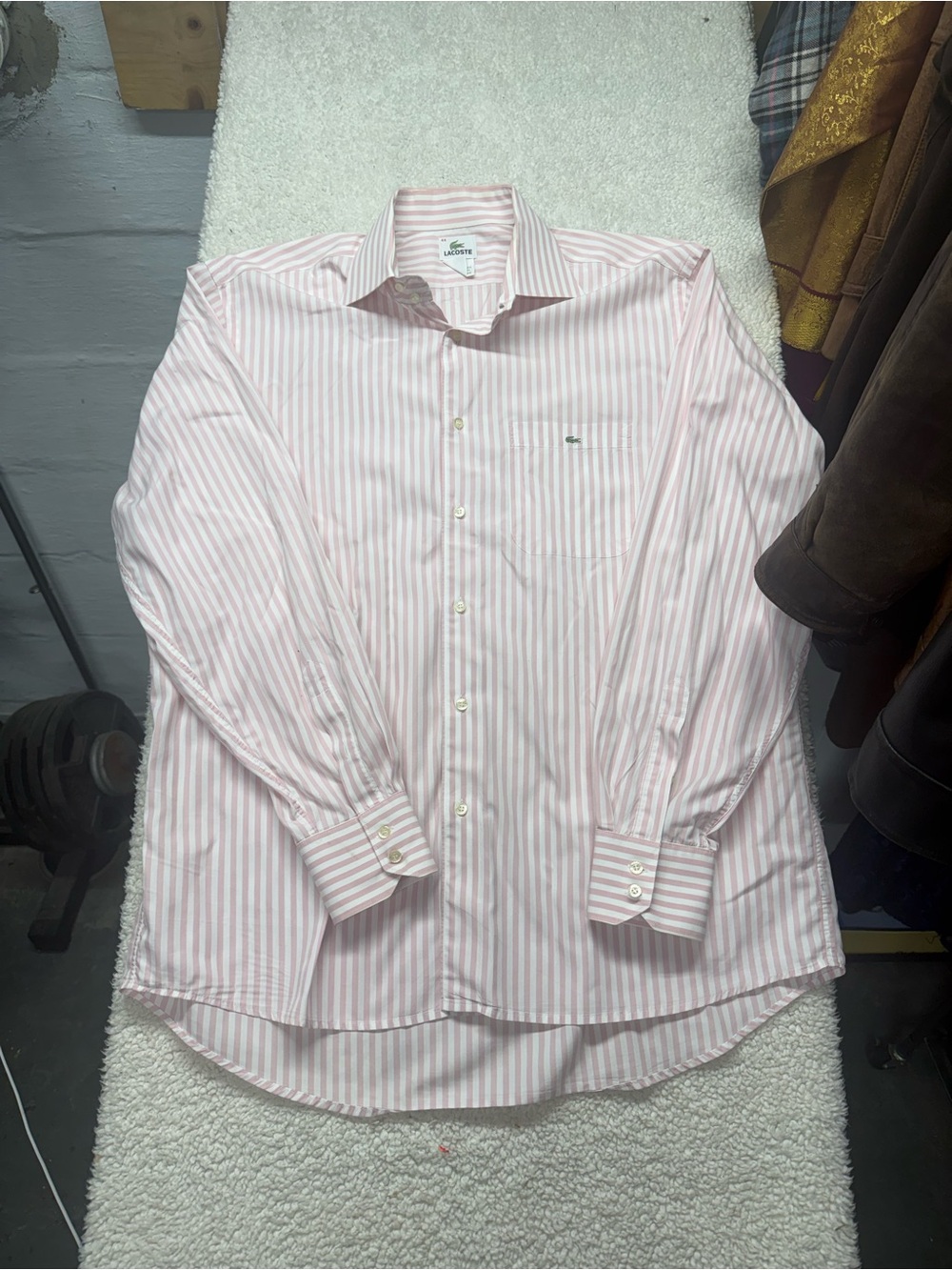 Lacoste Pink Stripe Men's Dress Shirt Long sleeve size 44 Us XL